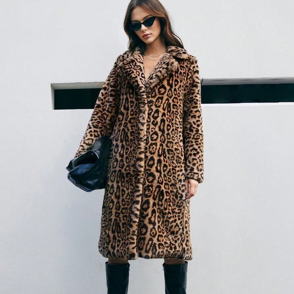 Brown Preppy Women's Leopard Pattern Coat - Picture 4 of 5